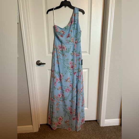 NWT Lulu’s Elegant Admiration Light Blue Floral One-Shoulder Maxi Dress L and XL - Picture 3 of 7